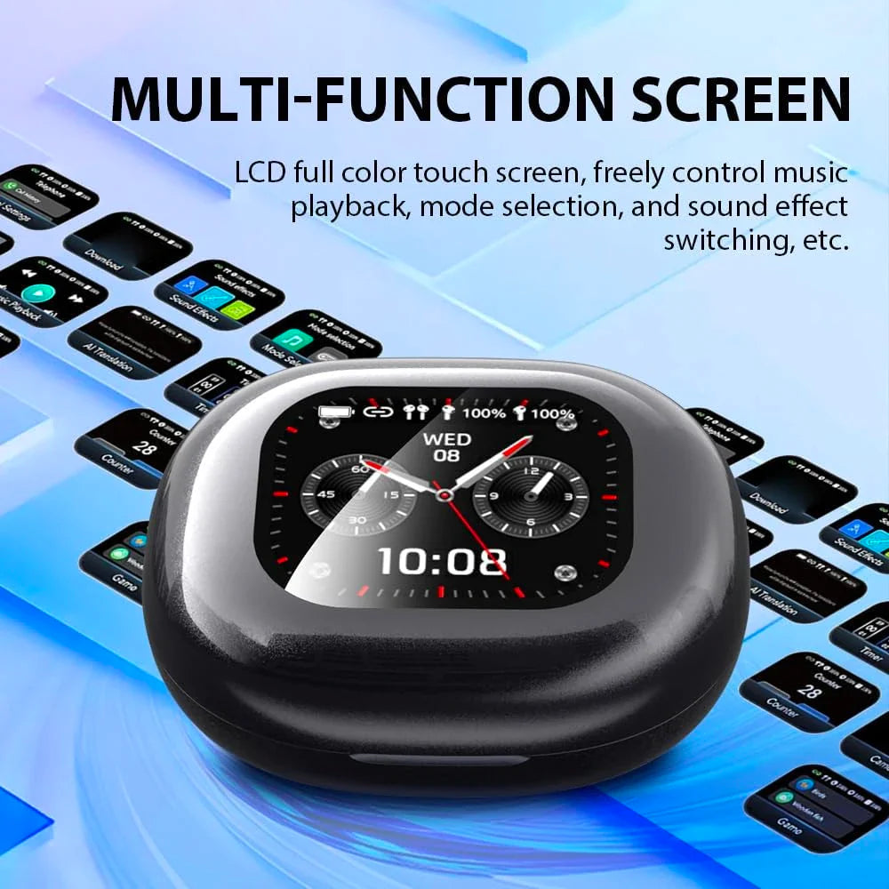 AI Translation Open Ear Earbuds With LCD Touch Screen - Tophatter Daily Deals