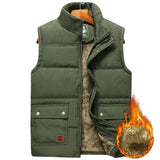 Warm Men's Padded Vest - Quilted Sleeveless, Fleece, Winter Army Green - Tophatter Daily Deals