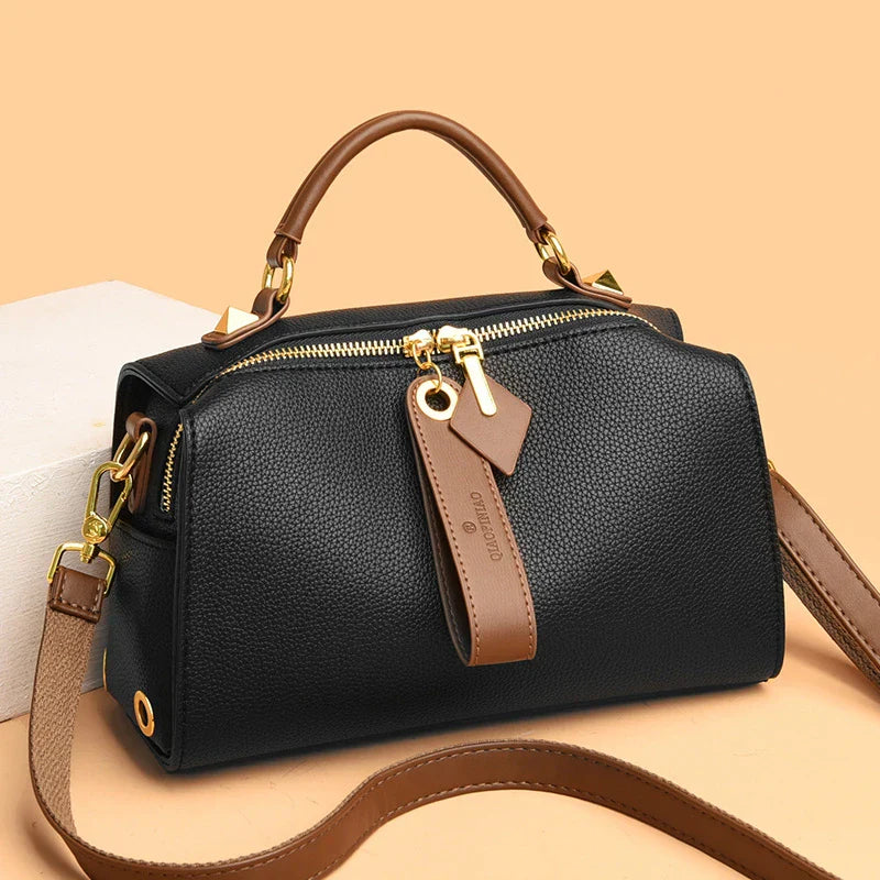 Crossbody Tote Bag Solid PU Leather Shoulder Women (Black) Apparel & Accessories > Handbags, Wallet's & Cases > Handbags > Cross Body Bags - Tophatter Daily Deals