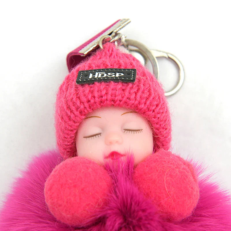 Pompom Sleeping Baby Keychain Plush Bag Charm Cute Gift - Tophatter Daily Deals