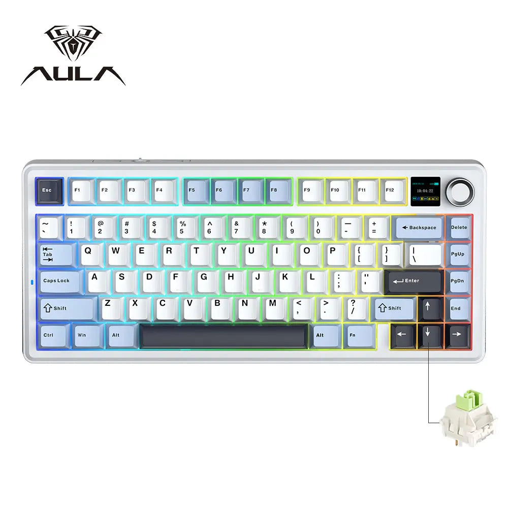 Gaming Mechanical Keyboard 75% Hot Swap RGB TFT Wireless Glacier Blue - Tophatter Daily Deals