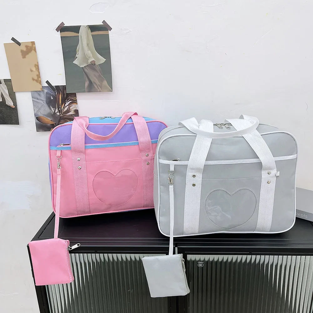 Heart PU Leather Laptop Bag Pastel Handbag Top Handle Japanese Style School Bag - Tophatter Daily Deals