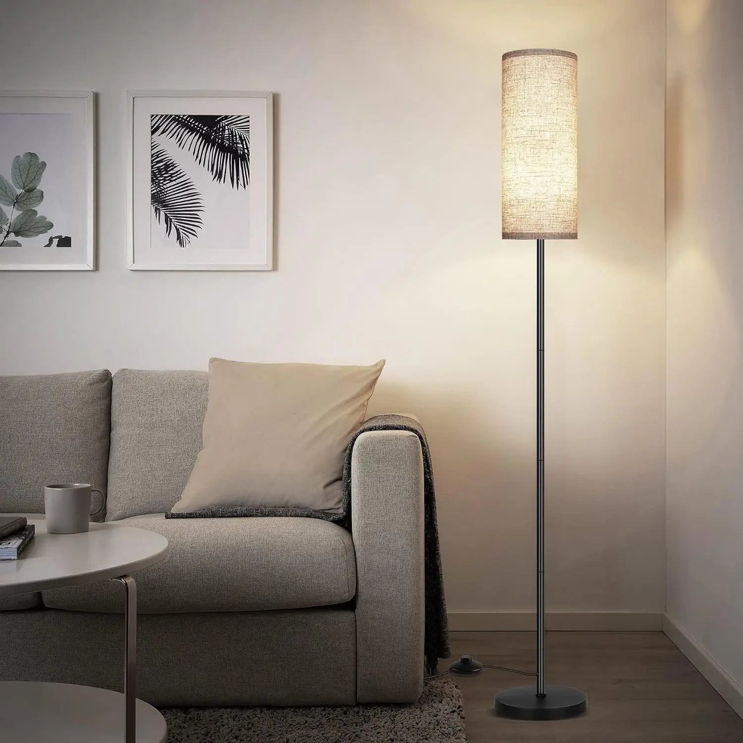 Japandi Modern Floor Lamp With Fabric Shade Stepless Dimming - Tophatter Daily Deals