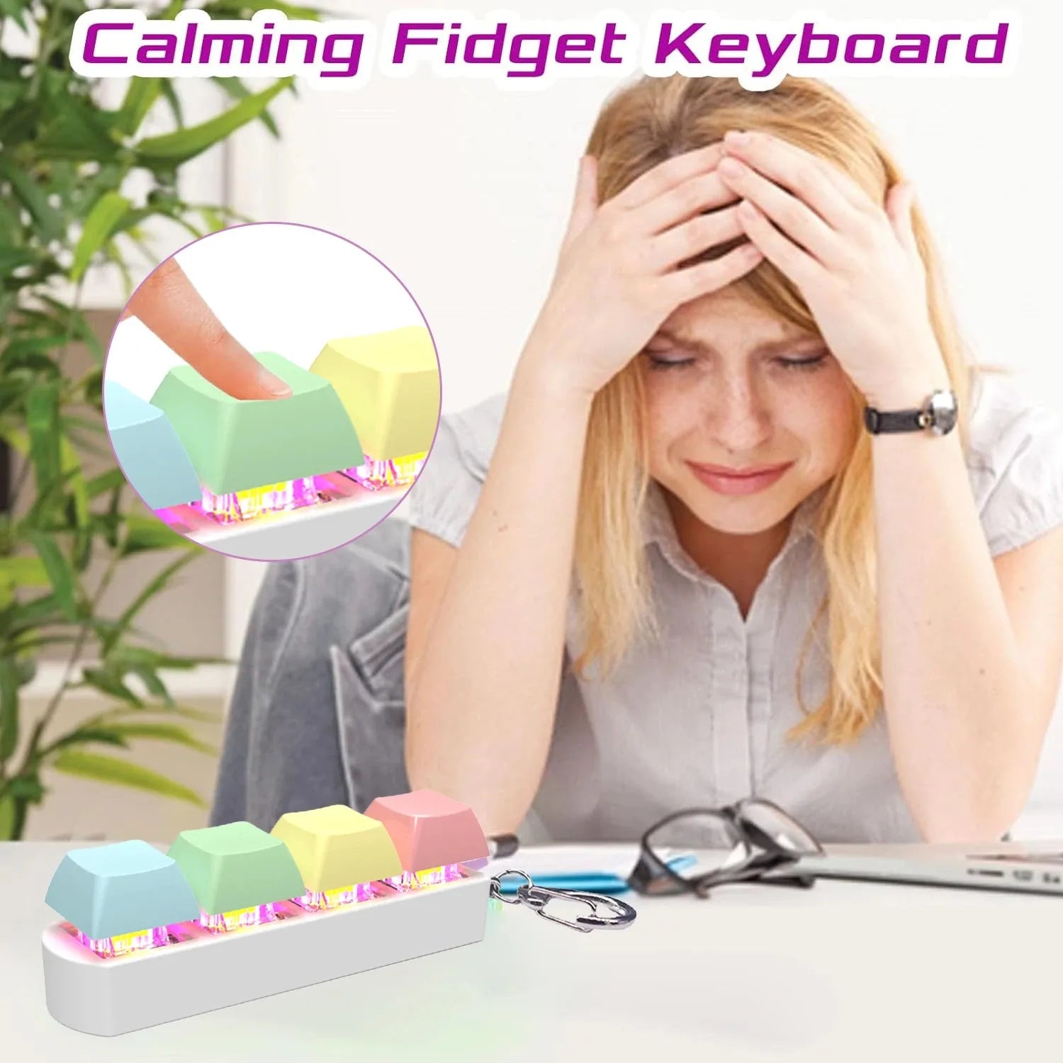 Keyboard Fidget Toy LED Keychain 4 In 1 Stress Relief - Tophatter Daily Deals