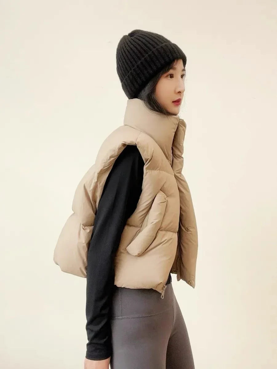 Warm Women Short Down Vest - Stand-Up Collar, Winter - Tophatter Daily Deals