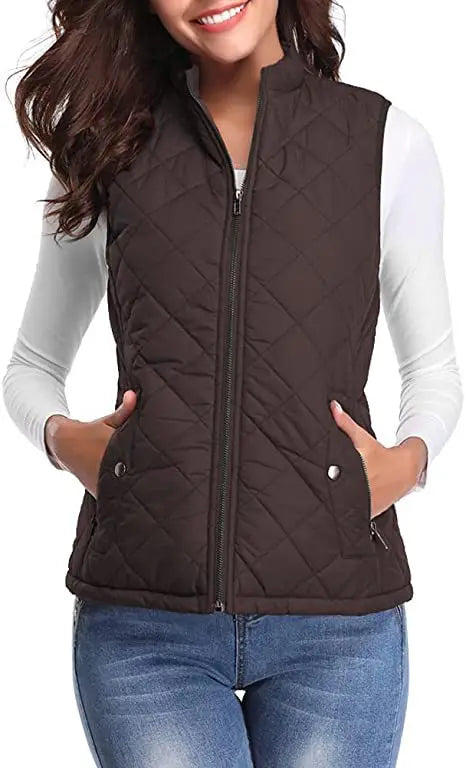 Lightweight Women Quilted Vest - Stand Collar Cotton Winter - Tophatter Daily Deals