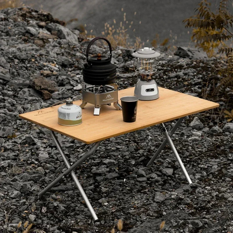Bamboo Folding Camping Table 2-Fold Brown Camp Furniture - Tophatter Daily Deals