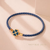 Four Leaf Clover Braided Leather Lucky Bracelet Gift Navy Blue CHINA - Tophatter Daily Deals