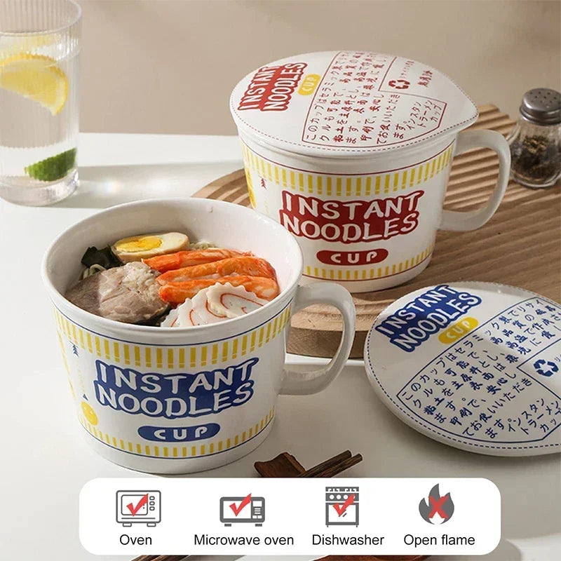 Instant Noodle Bowl Ceramic With Handle And Lid Large - Tophatter Daily Deals