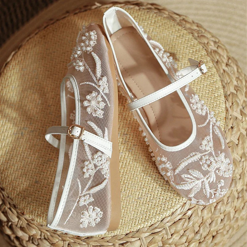 Lightweight Women’s Ballet Flats - Mary Jane Mesh, Beaded - Tophatter Daily Deals