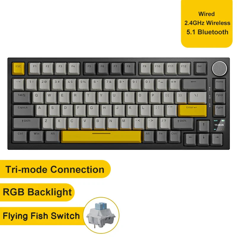 Mechanical Bluetooth Gaming Keyboard 75 Percent Hot Swap AK820PRO Grey1 - Tophatter Daily Deals