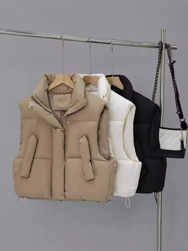 Warm Women Short Down Vest - Stand-Up Collar, Winter - Tophatter Daily Deals