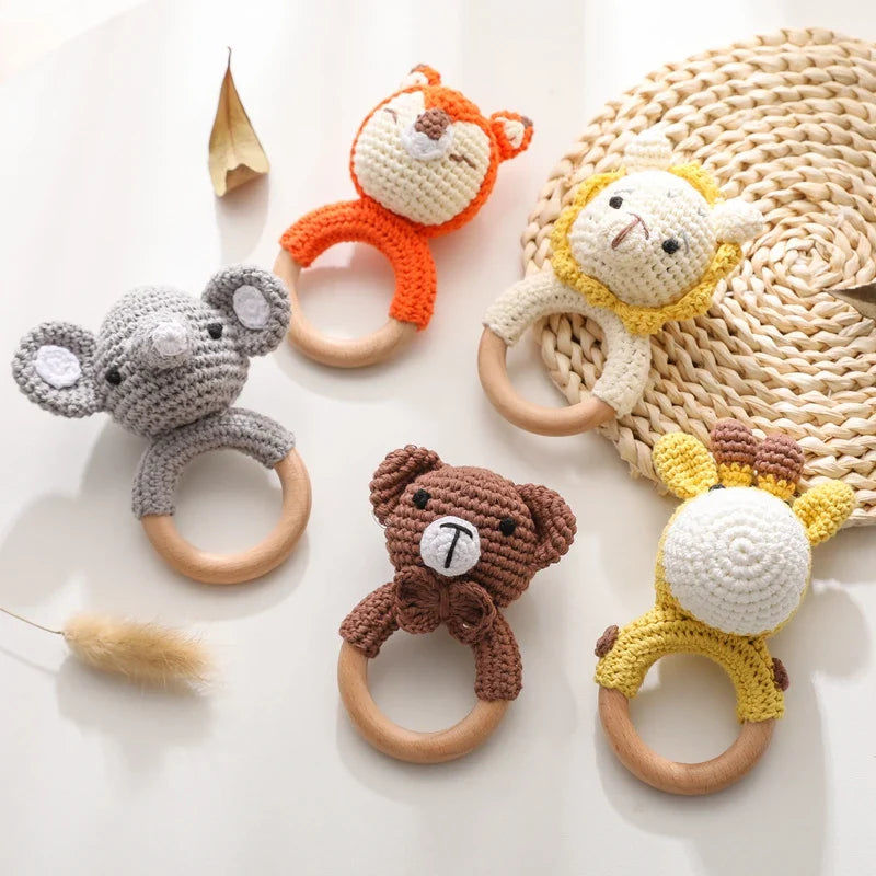 Crochet Bear Teether Rattle Ring Newborn Sensory Toys - Tophatter Daily Deals
