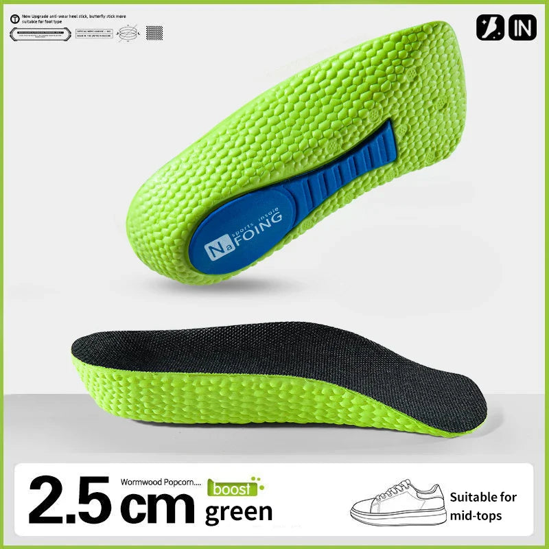 Height Increase Memory Foam Insoles With Arch Support Plantar Fascia Insole 2.5cm Green - Tophatter Daily Deals