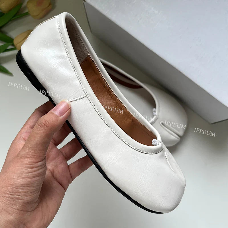 Lightweight Womens Split Toe Ballet Flats - Mary Jane, PU White - Tophatter Daily Deals