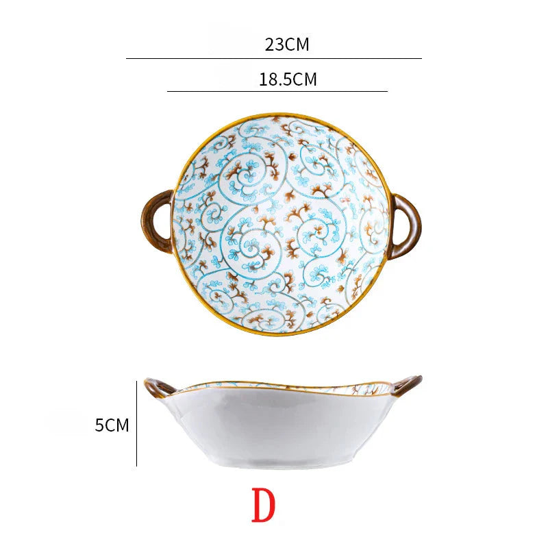 7.5 Inch Japanese Ceramic Noodle Bowl With Handles Blue D - Tophatter Daily Deals