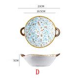 7.5 Inch Japanese Ceramic Noodle Bowl With Handles Blue D - Tophatter Daily Deals