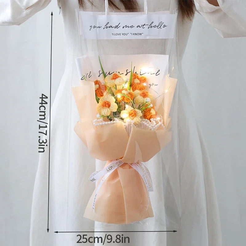 Flower Crochet Handmade Knitted Bouquet Peach Flowers - Tophatter Daily Deals