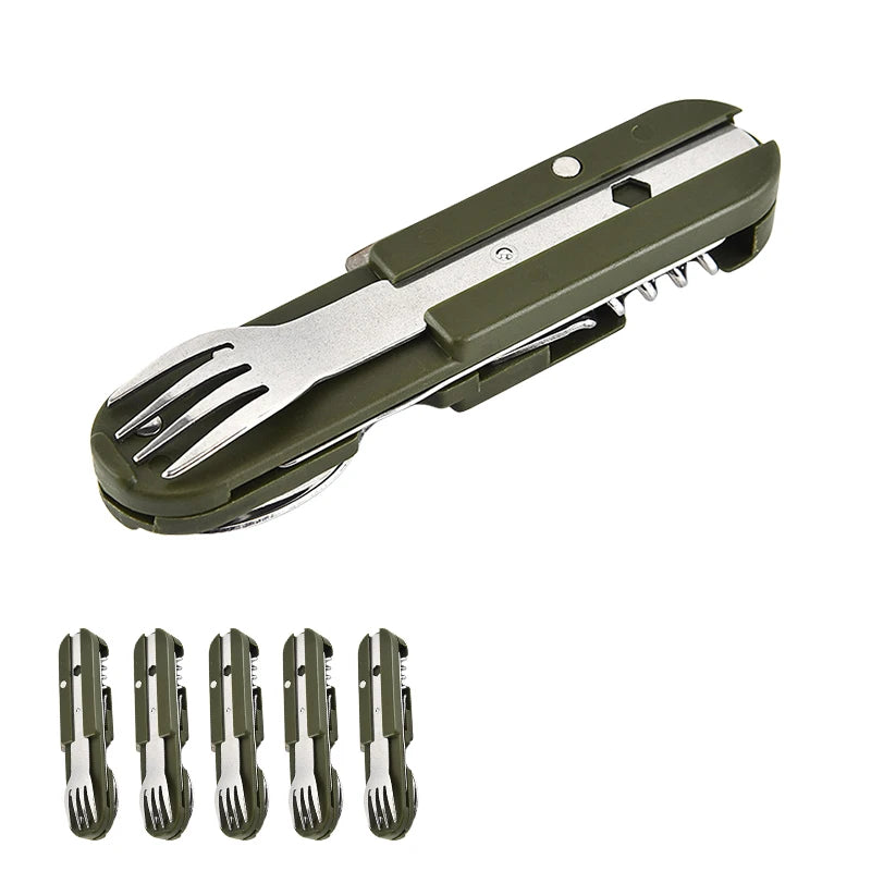 7-in-1 Folding Camping Cutlery Set with Storage Bag Green Camp Cooking - Tophatter Daily Deals