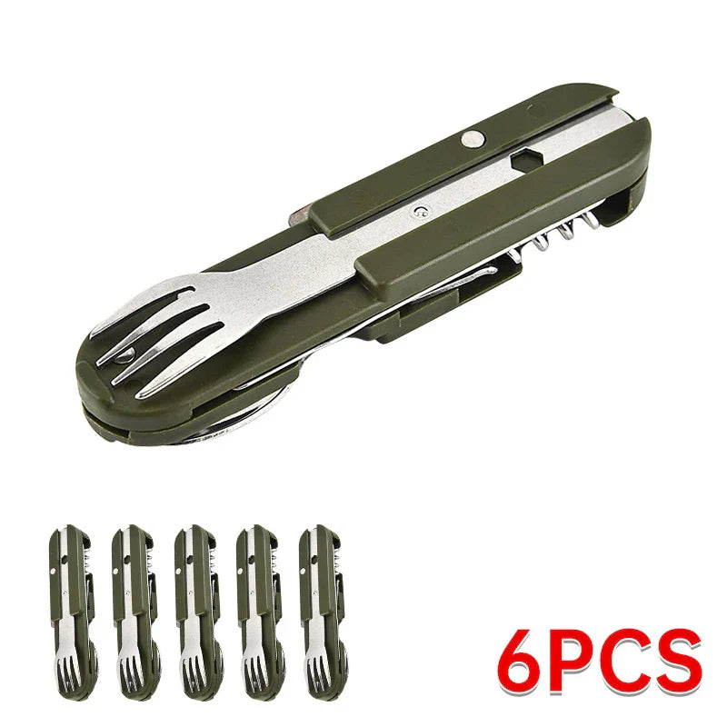 7-in-1 Folding Camping Cutlery Set with Storage Bag Green Camp Cooking - Tophatter Daily Deals