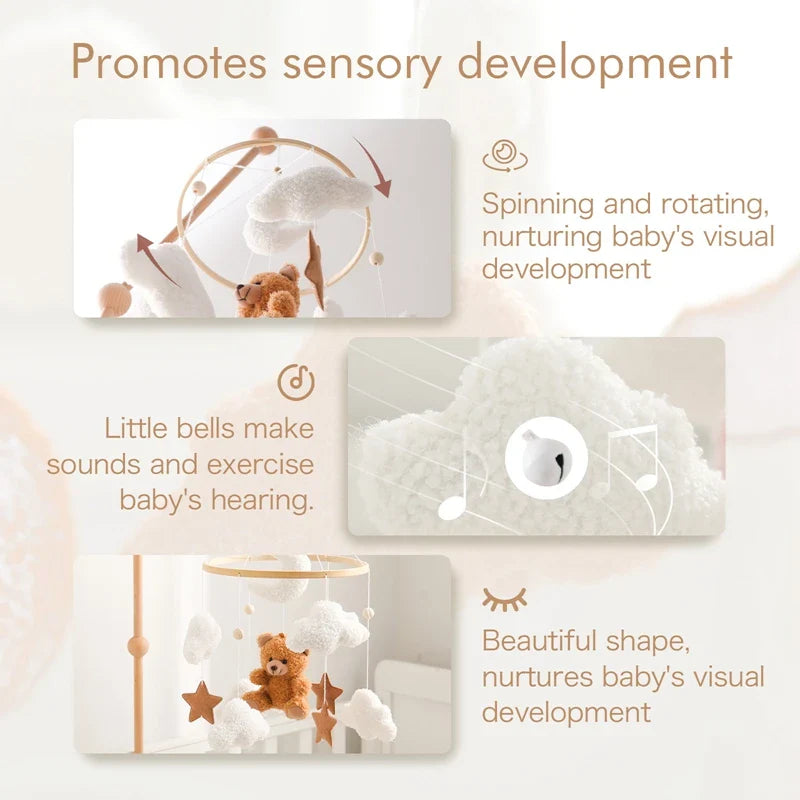 Wooden Crib Mobile Felt Bear Musical Newborn Sensory Toys - Tophatter Daily Deals