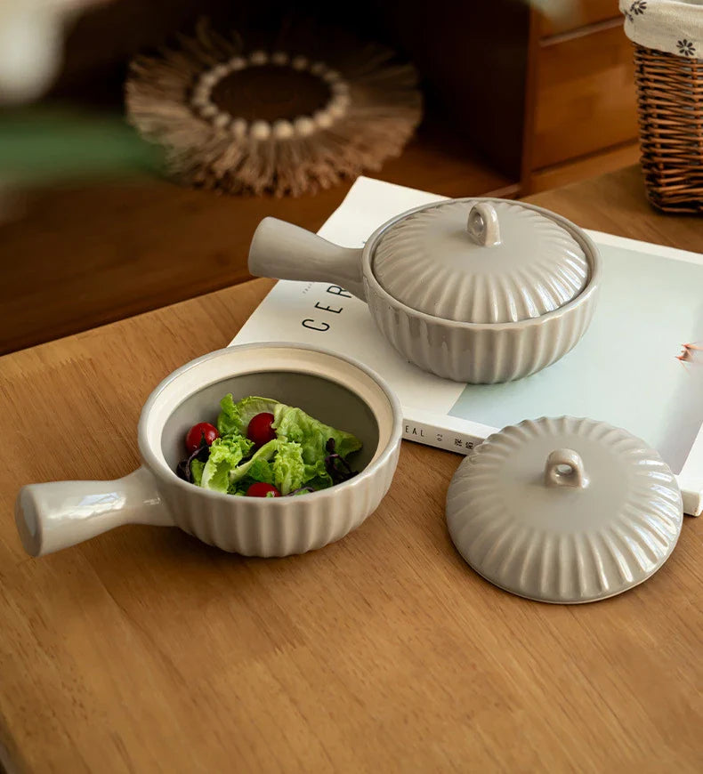 Ceramic Single Handle Bowl With Lid Japanese Style - Tophatter Daily Deals