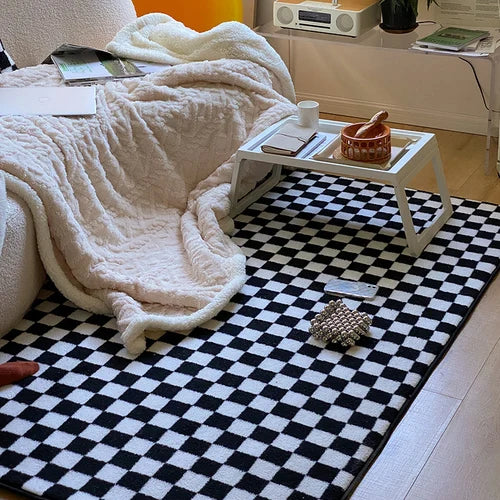 Checkerboard Plush Area Rug Japanese Style Minimalist B - Tophatter Daily Deals