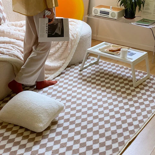 Checkerboard Plush Area Rug Japanese Style Minimalist C - Tophatter Daily Deals