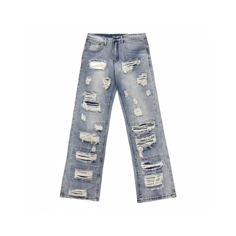 Oversized Relaxed Mens Jeans - Ripped Straight Leg Denim - Tophatter Daily Deals
