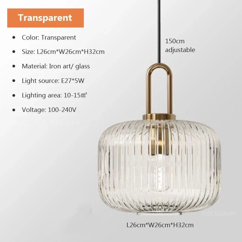 Japandi Glass Pendant Light Japanese Nordic Hanging Lamp Warm C-Transparent - Tophatter Daily Deals