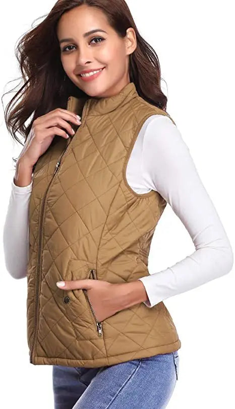 Lightweight Women Quilted Vest - Stand Collar Cotton Winter - Tophatter Daily Deals
