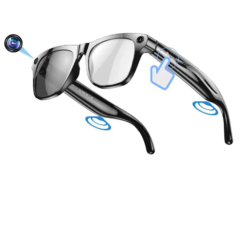 4K AI Smart Camera Glasses Photochromic Travel Handsfree Black - Tophatter Daily Deals