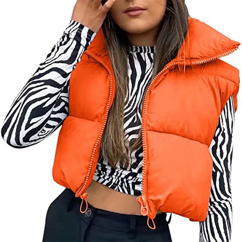 Warm Women’s Puffer Vest - Cropped Boxy, Polyester, Winter - Tophatter Daily Deals