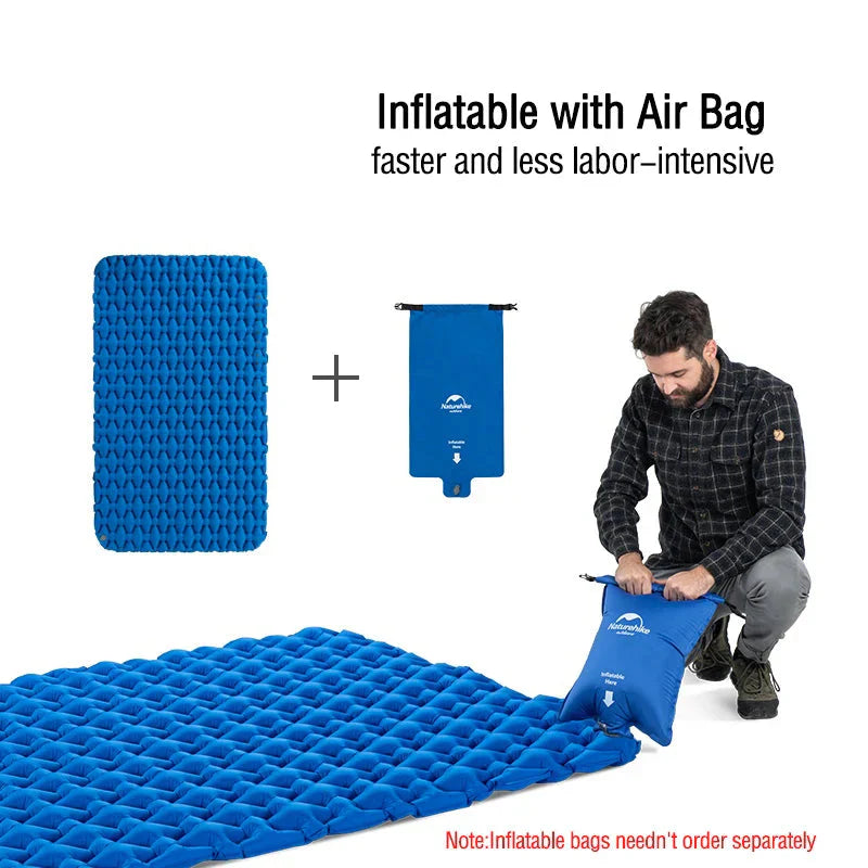 Double Air Mattress Inflatable Sleeping Pad Blue Camping & Hiking - Tophatter Daily Deals