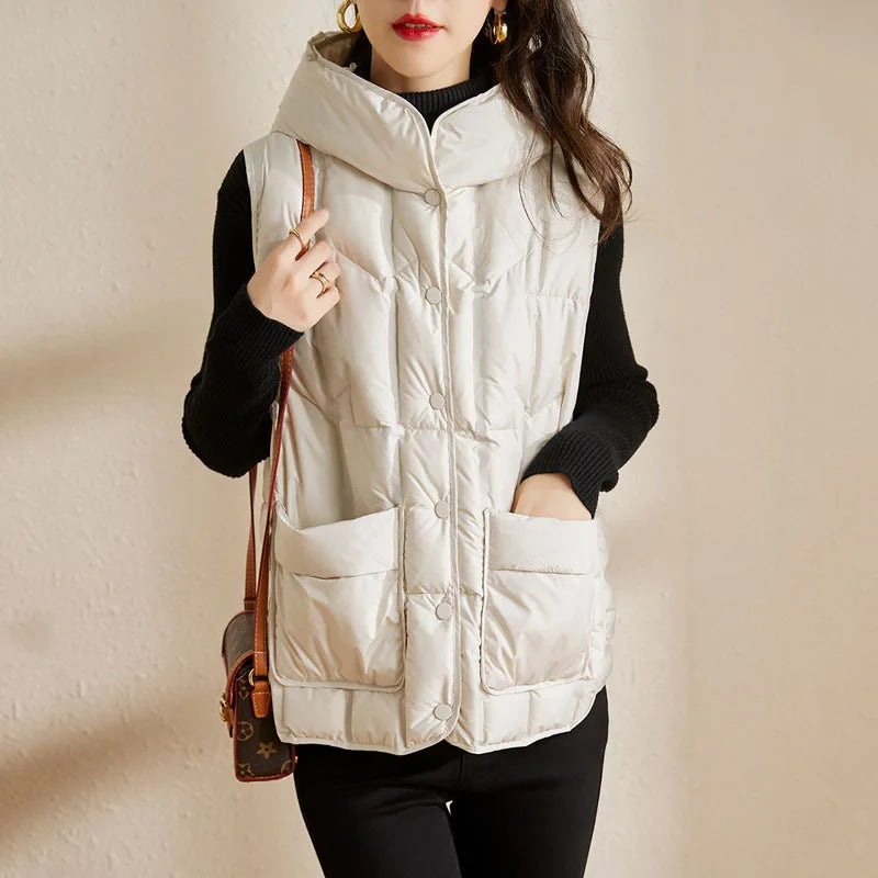 Lightweight Women Hooded Down Vest - Boxy, Down, Autumn - Tophatter Daily Deals