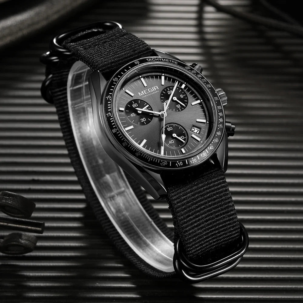 Quartz Chronograph Watch Blue Nylon Strap Waterproof - Tophatter Daily Deals