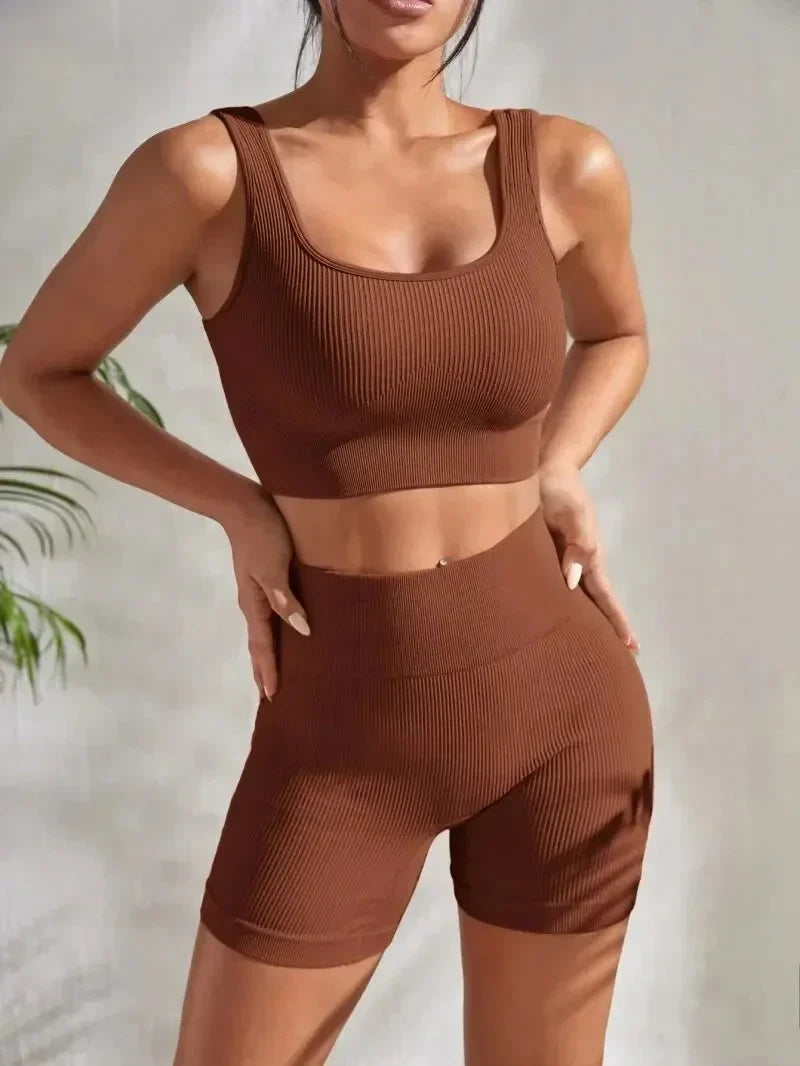 Women's Seamless Ribbed Yoga Set BROWN United States Fitness & Exercise - Tophatter Daily Deals