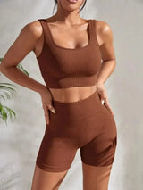 Women's Seamless Ribbed Yoga Set BROWN United States Fitness & Exercise - Tophatter Daily Deals