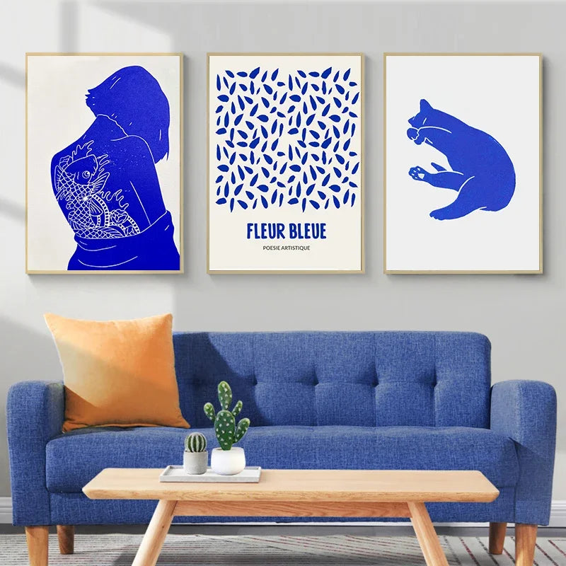 Klein Blue Abstract Canvas Wall Art Vertical Modern Print - Tophatter Daily Deals