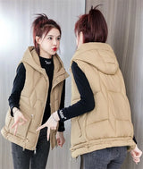 Warm Cozy Women Puffer Vest - Hooded Midlength, Winter - Tophatter Daily Deals