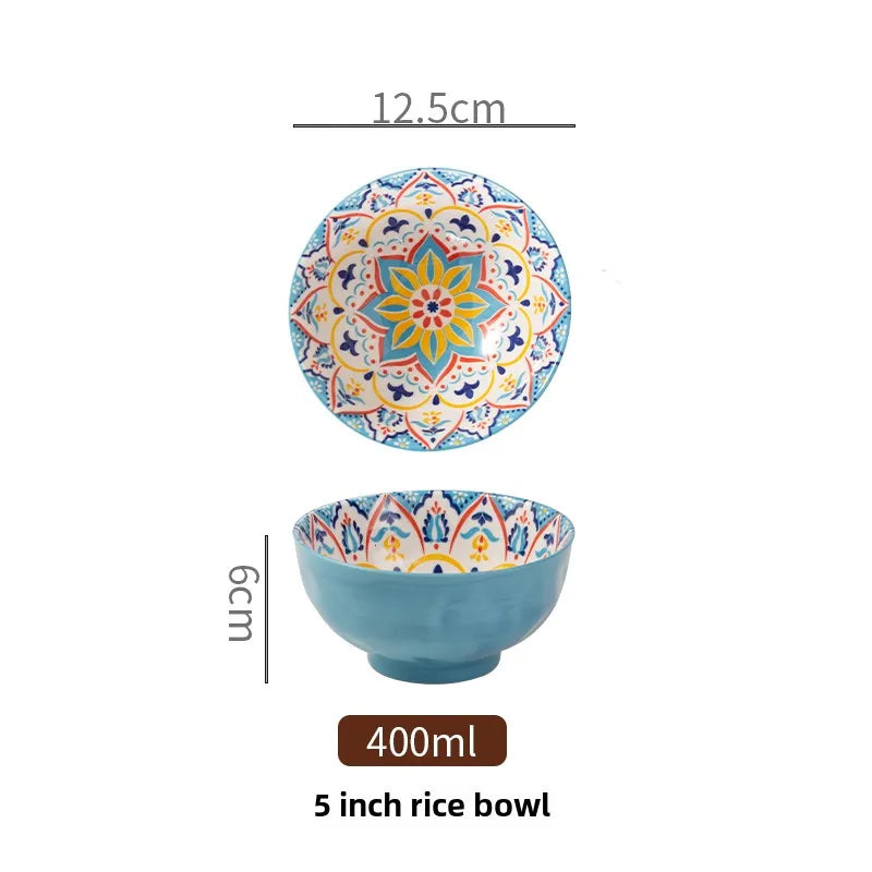 Bohemian Ceramic Rice Bowl Retro Noodle Bowl Kitchen Gift Lanyun-5inch - Tophatter Daily Deals