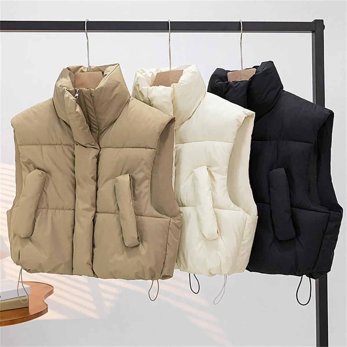 Warm Women Short Down Vest - Stand-Up Collar, Winter - Tophatter Daily Deals