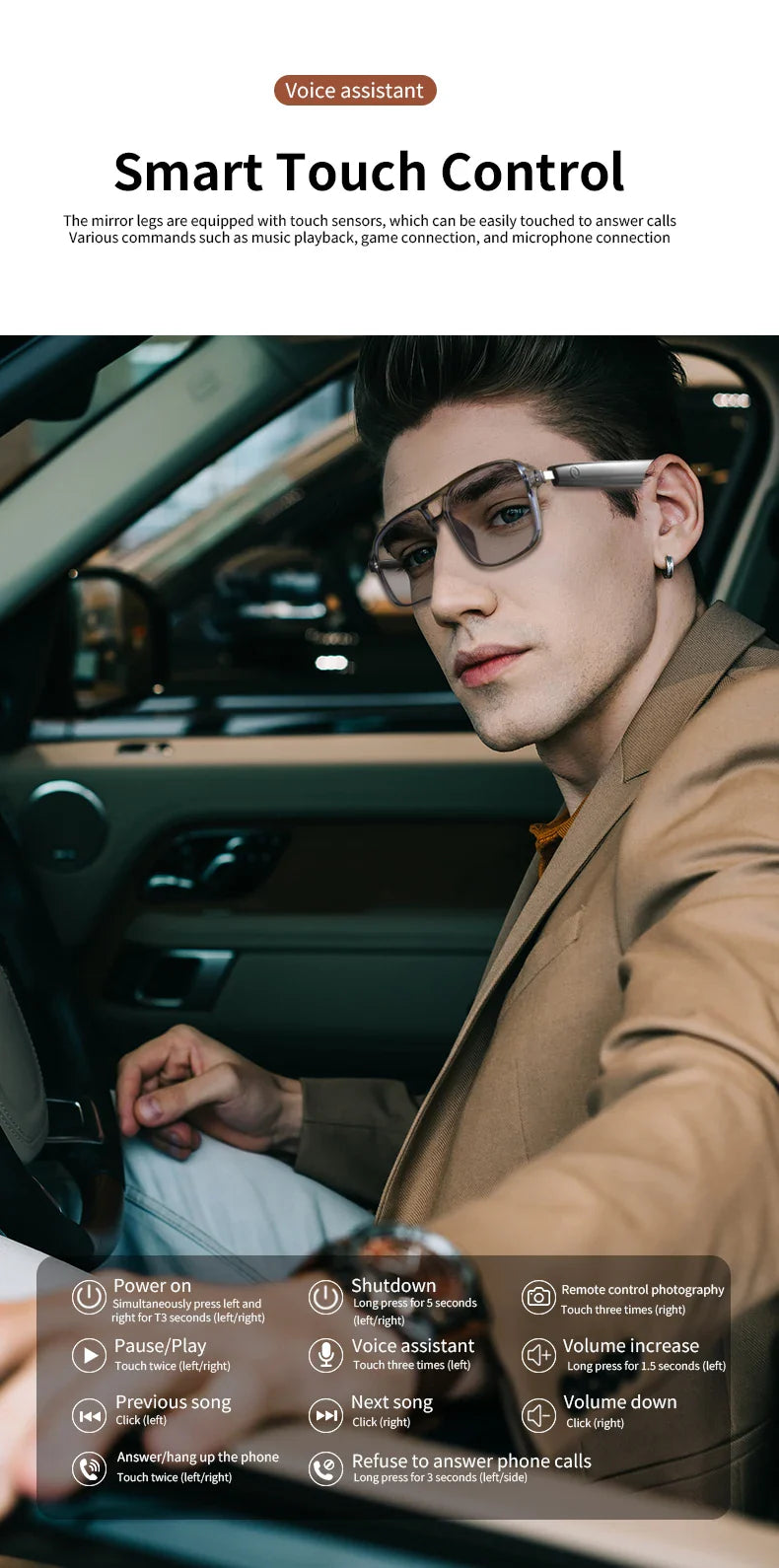 Smart Bluetooth Photochromic Sunglasses With Audio Mic - Tophatter Daily Deals