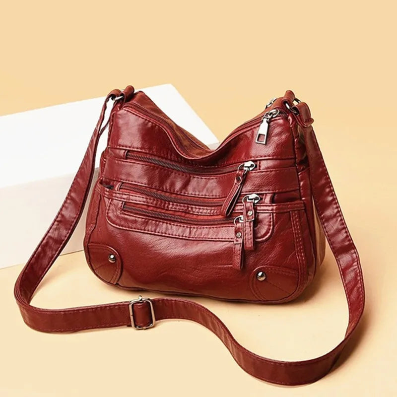 Women's Multi-Layer Leather Shoulder Crossbody Bag (Red) Apparel & Accessories > Handbags, Wallet's & Cases > Handbags > Shoulder Bags - Tophatter Daily Deals