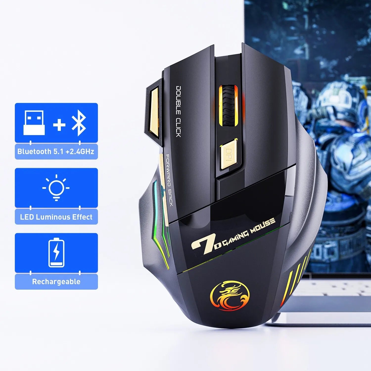 Wireless Gaming Mouse 3200DPI Dual Mode Rechargeable - Tophatter Daily Deals