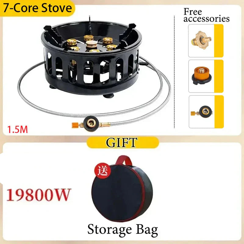 7-Core High-Power Camping Stove Gas Burner Black Camp Cooking - Tophatter Daily Deals
