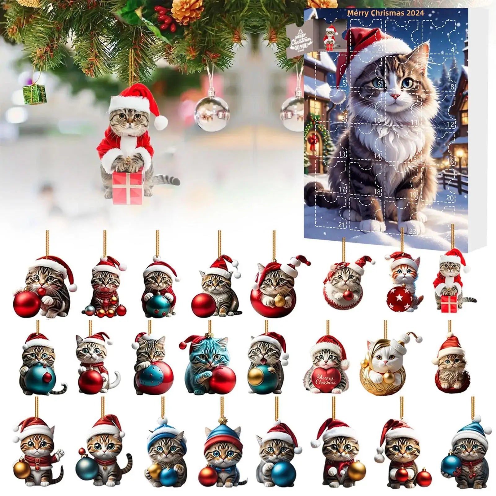 Cat Advent Calendar 24 Day Tree Ornaments Christmas - Tophatter Daily Deals