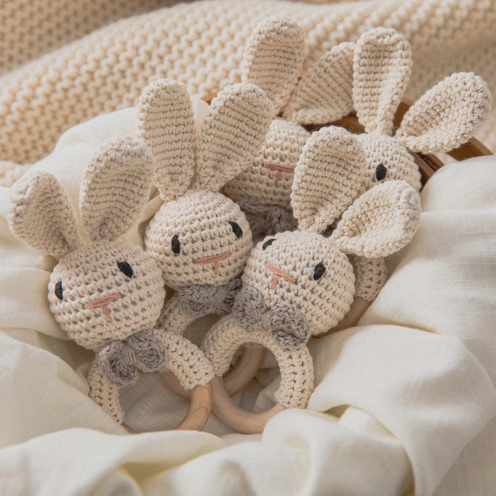 Baby Crochet Rattle Bunny Teether Newborn Sensory Toys - Tophatter Daily Deals