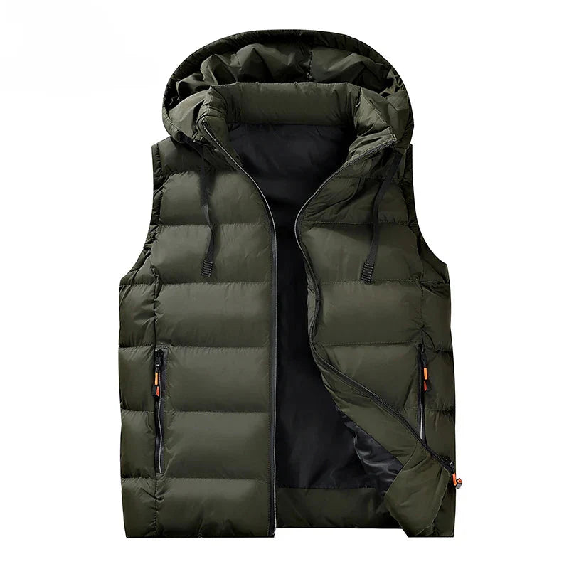 Warm Men’s Hooded Vest - Quilted Polyester, Winter Layering Green - Tophatter Daily Deals