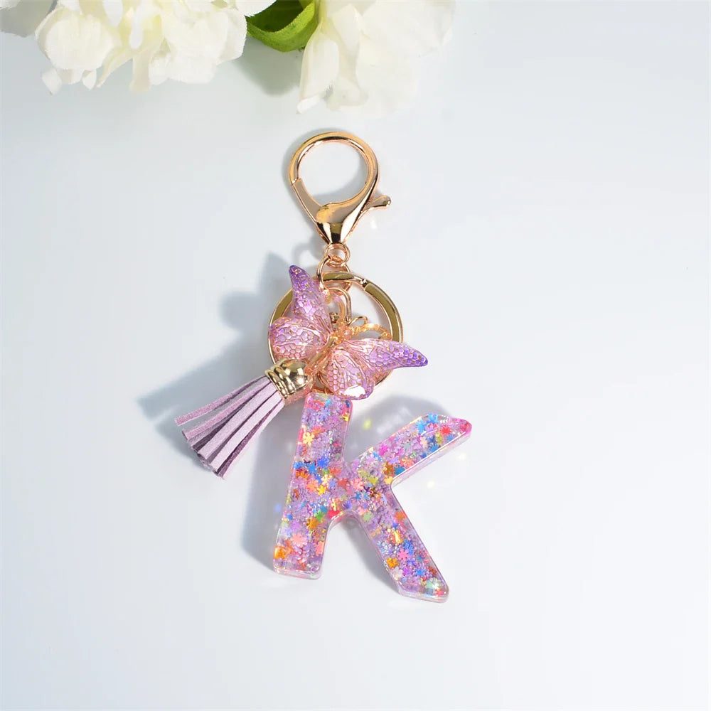 Sequin Letter Keychain With Butterfly Tassel Charm K 55mm - Tophatter Daily Deals